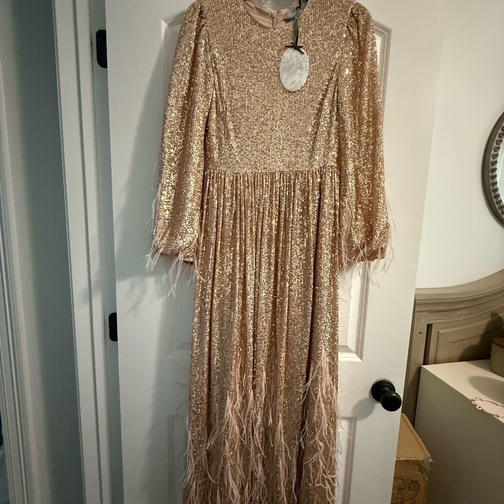 ANTONIO MELANI Gold Sequin Maxi Dress